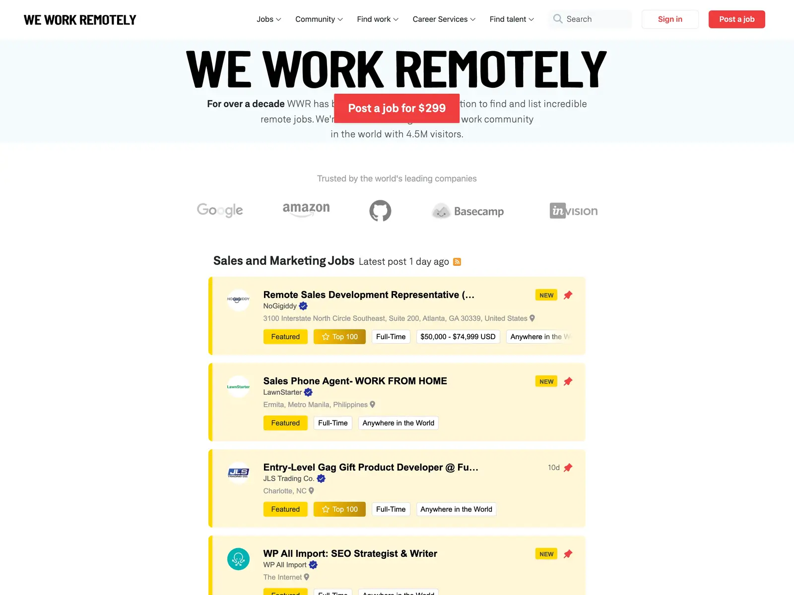 Screenshot of We Work Remotely