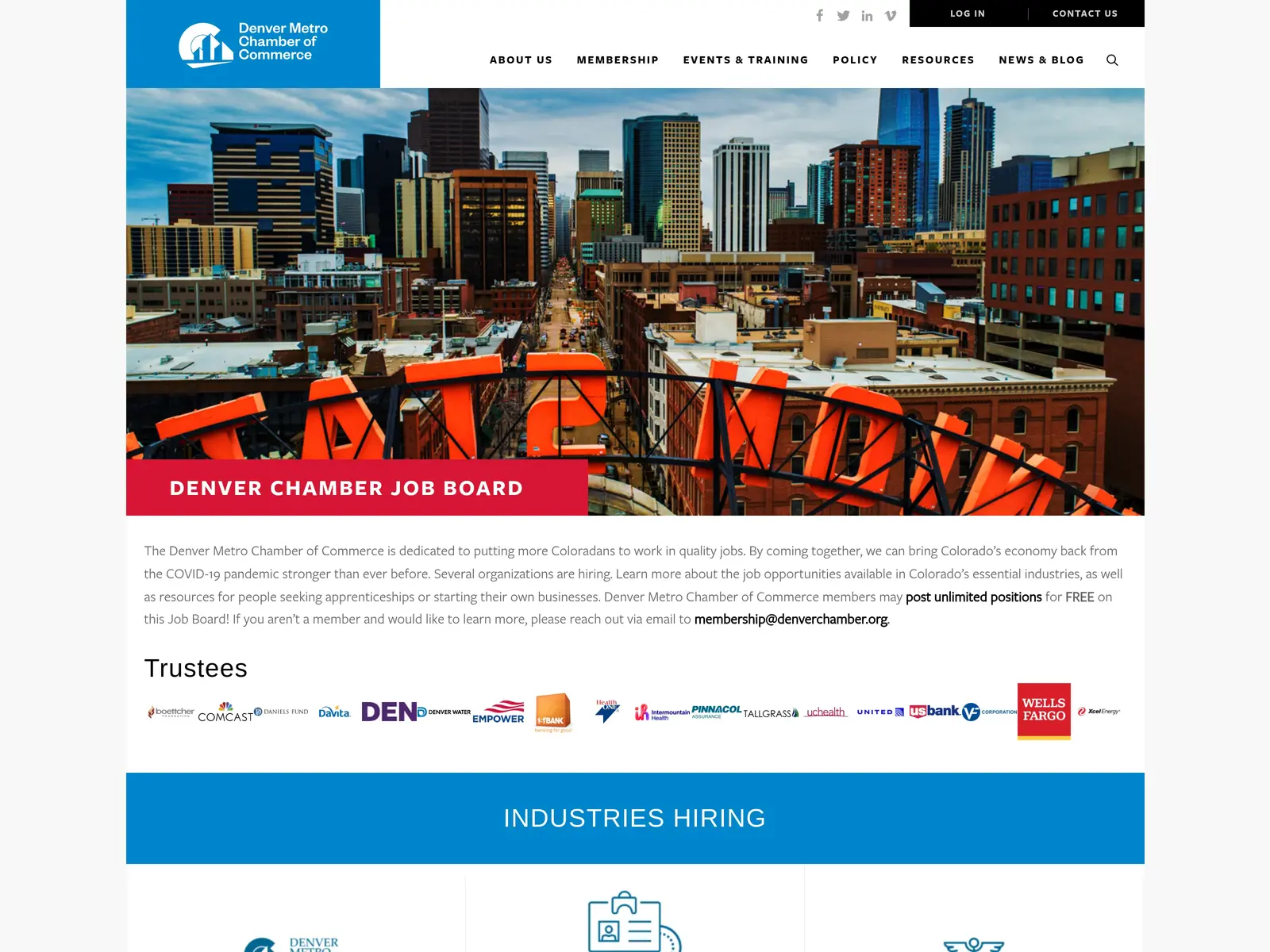 Screenshot of Denver Chamber Job Board