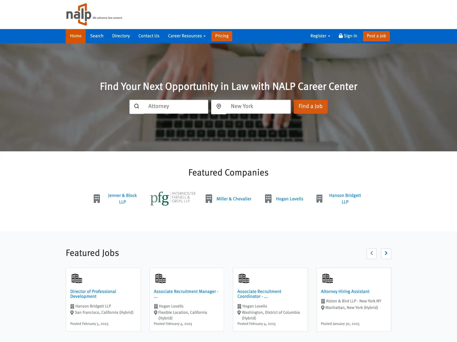 Screenshot of NALP Job Center