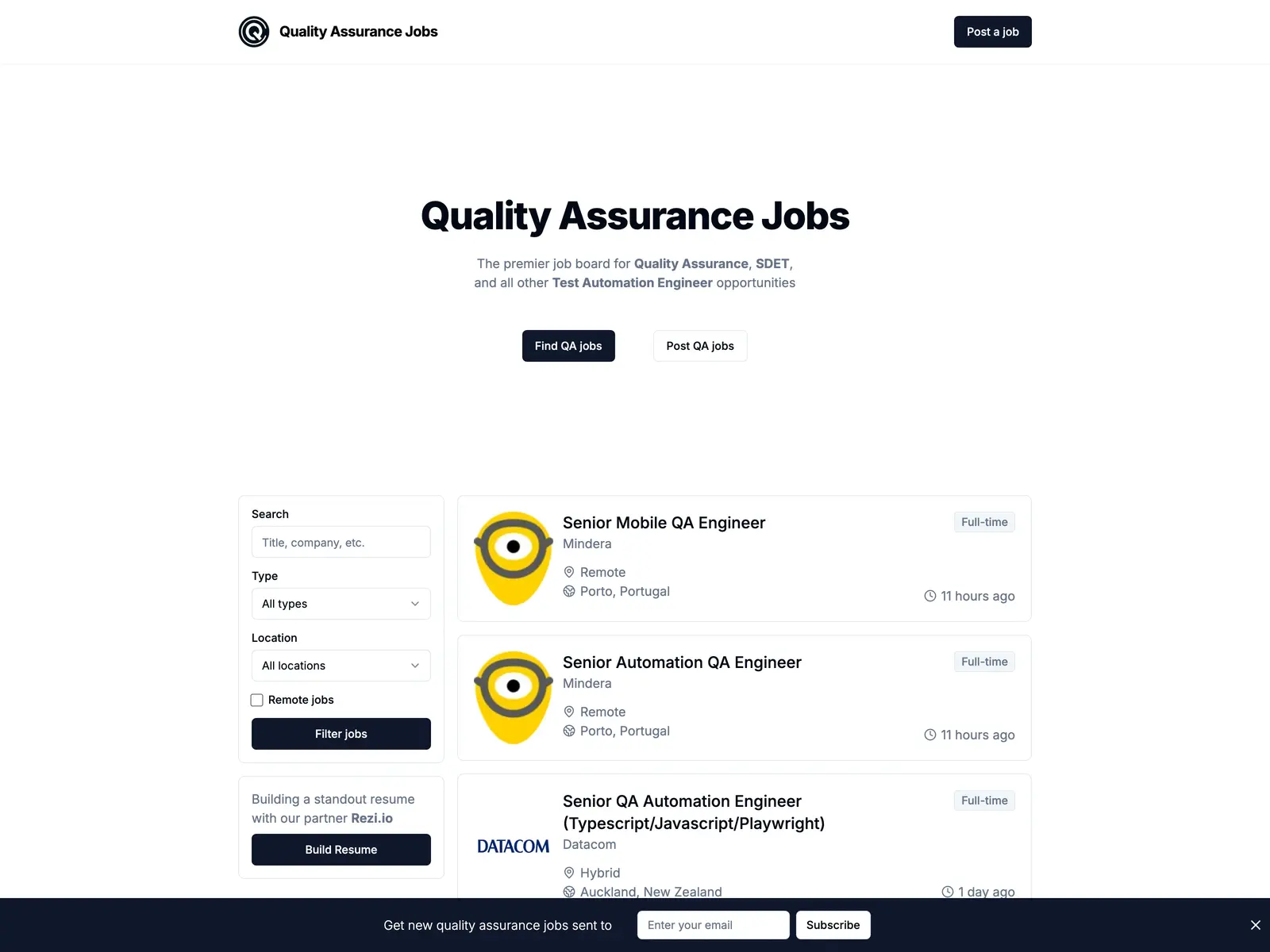 Screenshot of Quality Assurance Jobs