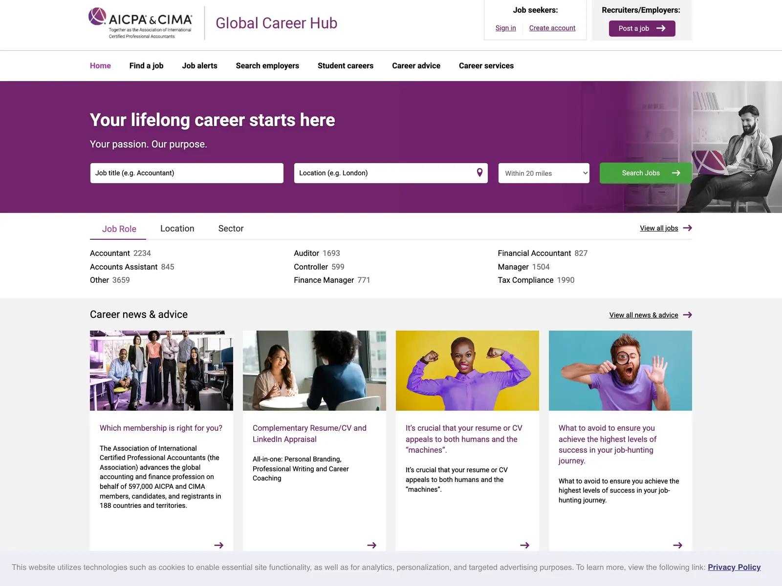 Screenshot of AICPA & CIMA Global Career Hub