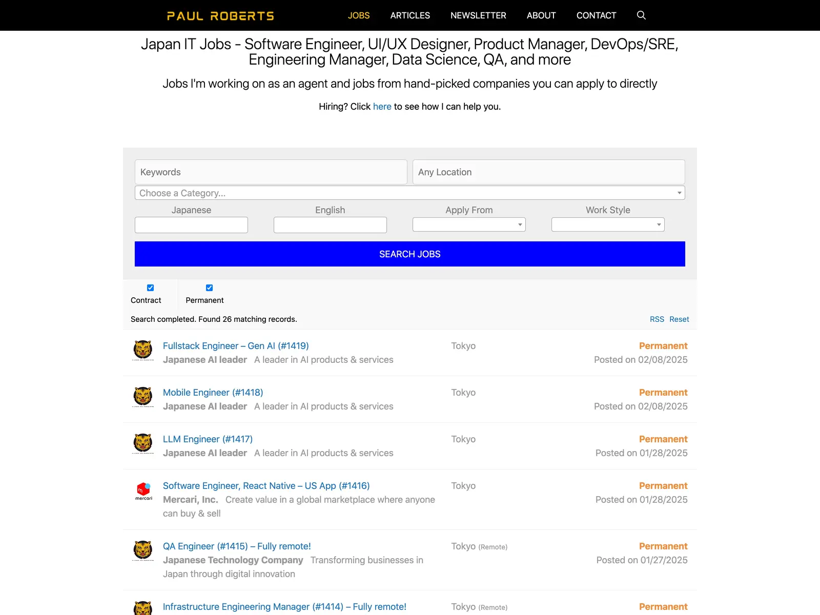 Screenshot of Japan IT Jobs