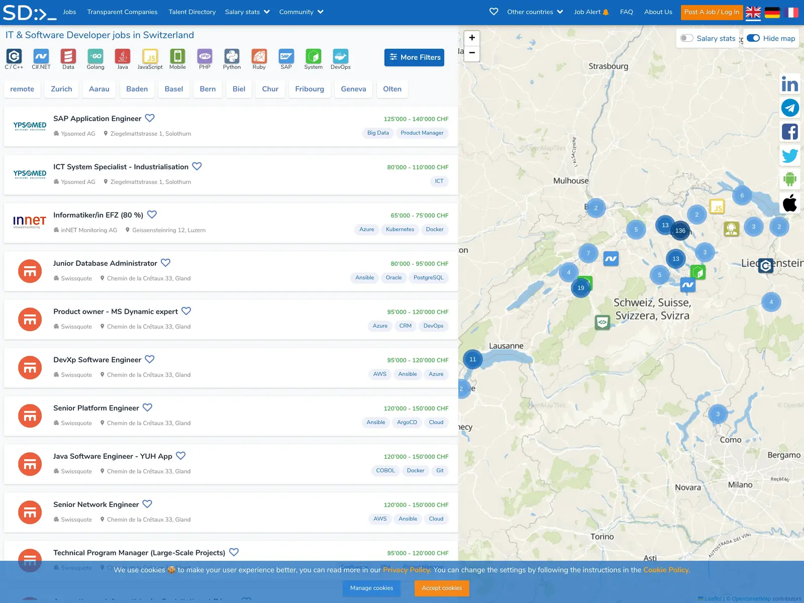 Screenshot of SwissDevJobs