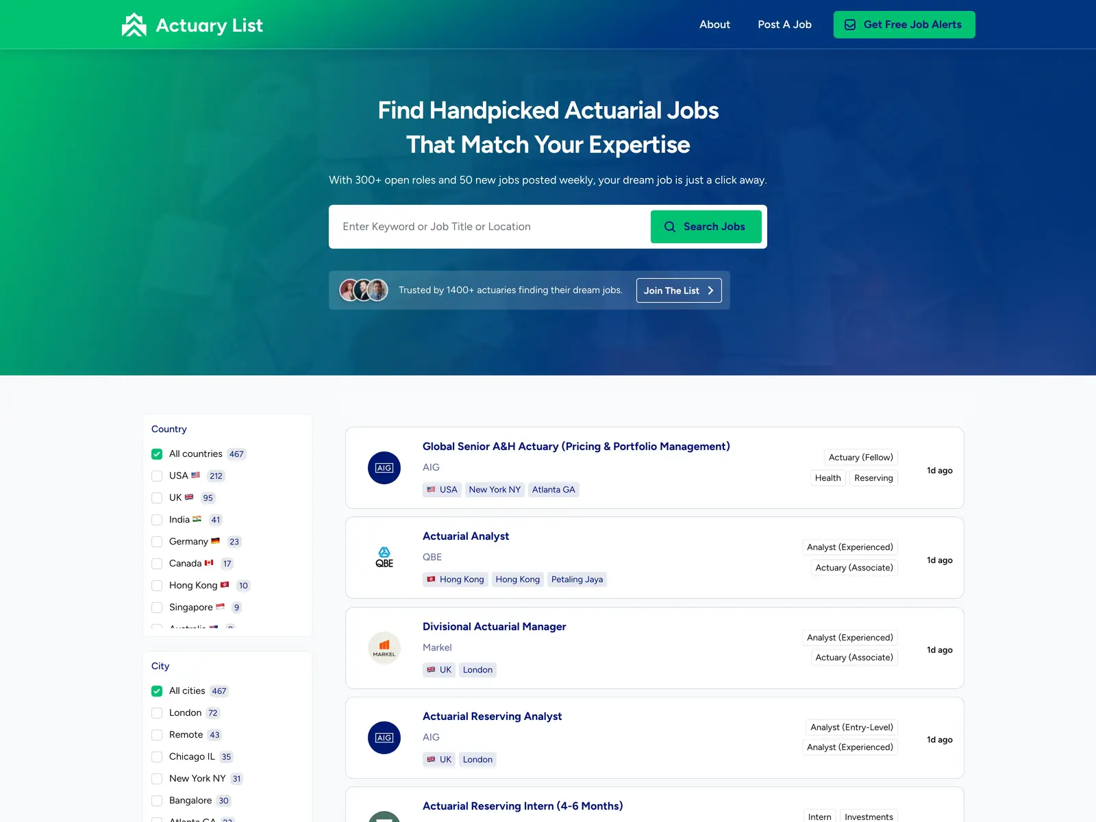 Screenshot of Actuary List