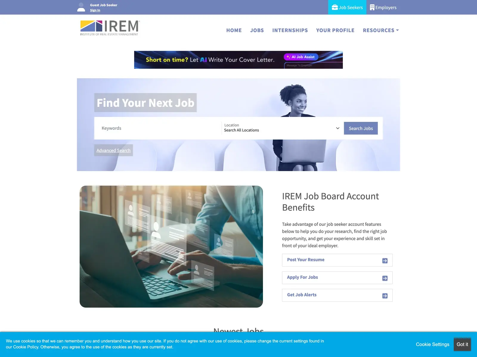 Screenshot of IREM Job Board