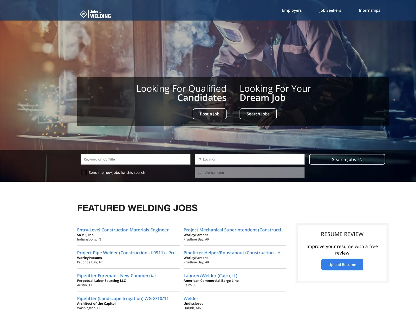 Screenshot of JobsInWelding.com