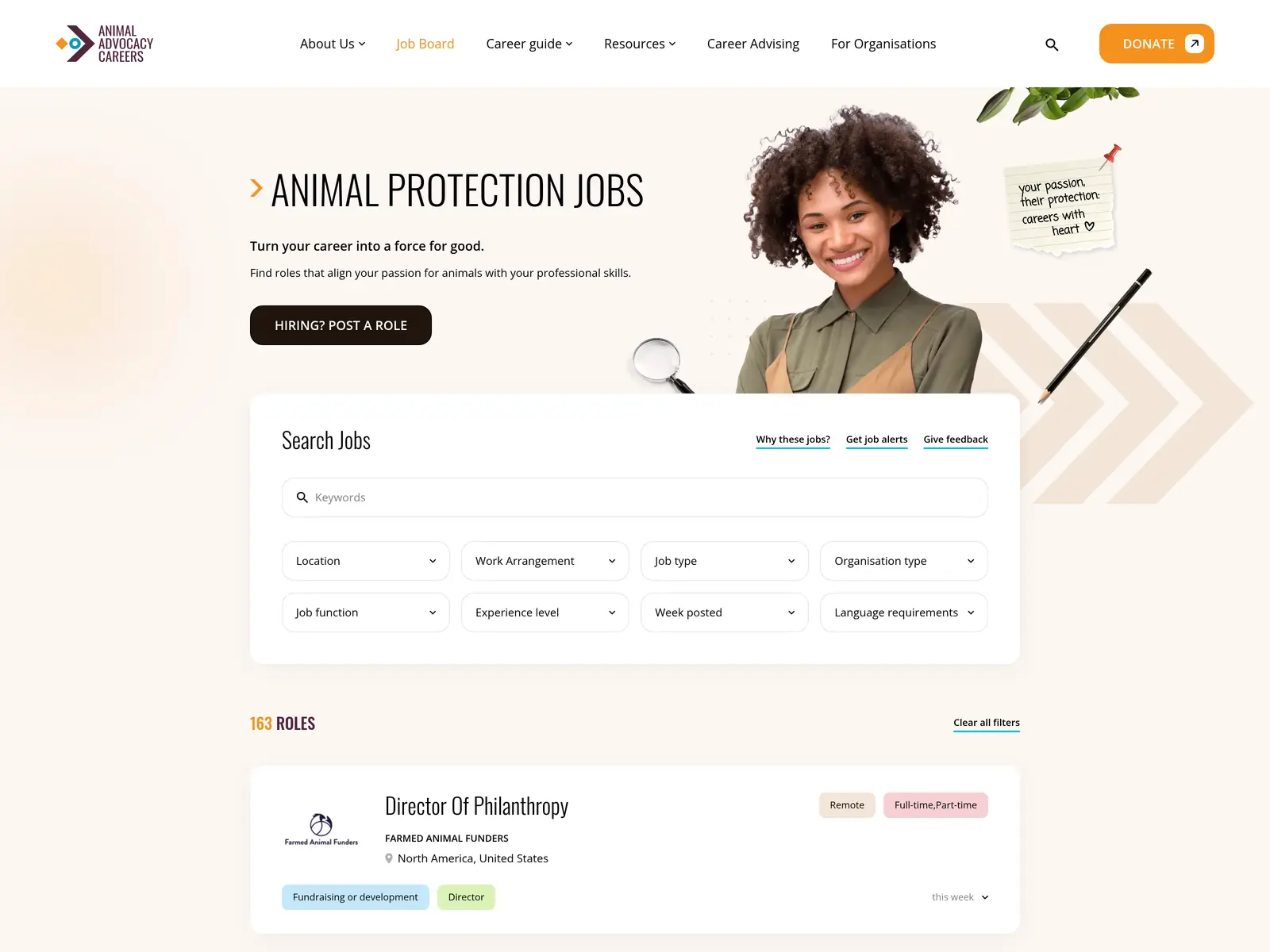 Screenshot of Animal Advocacy Careers