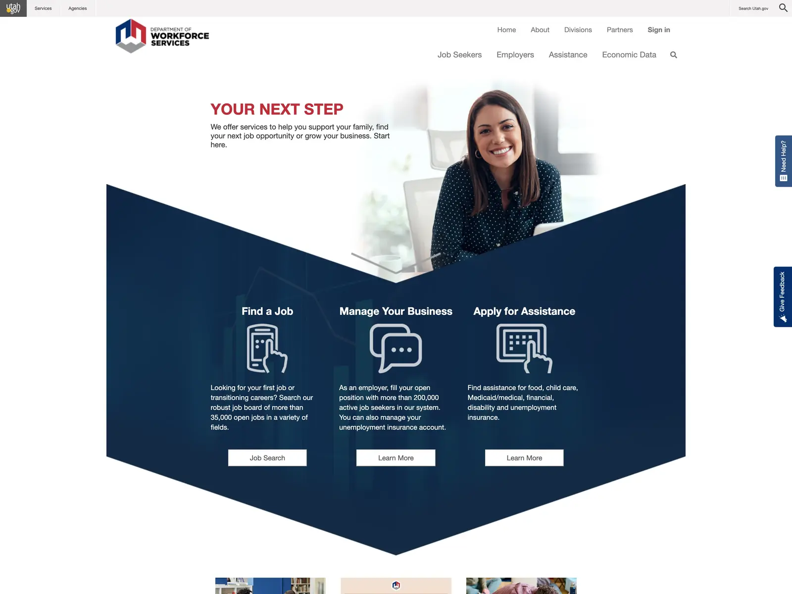 Screenshot of Department of Workforce Services