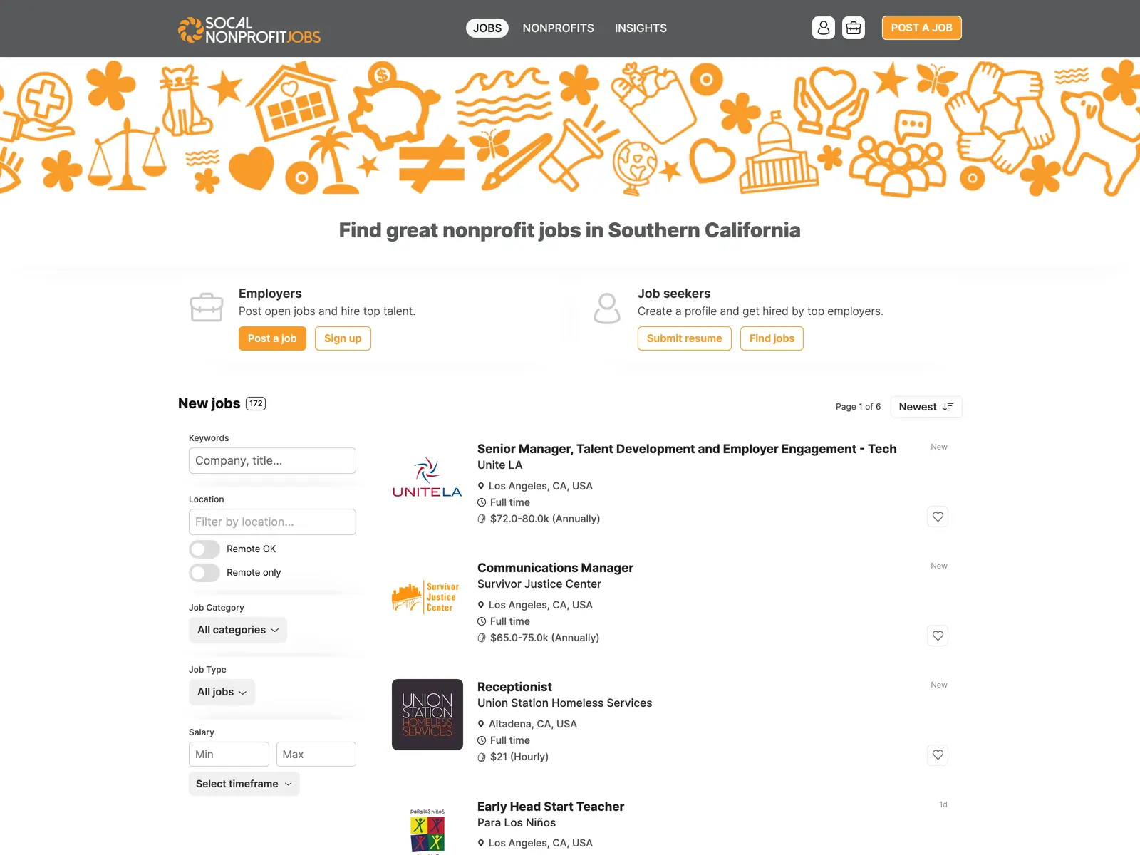 Screenshot of SoCal Nonprofit Jobs