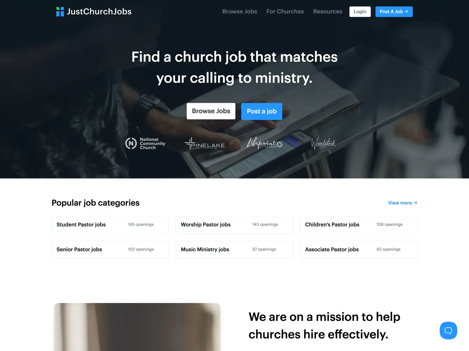 Screenshot of JustChurchJobs