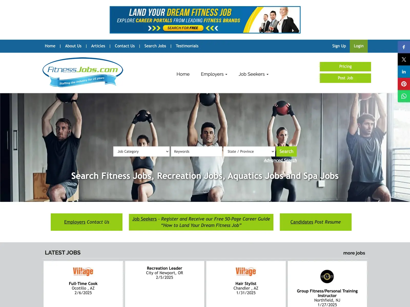 Screenshot of FitnessJobs.com