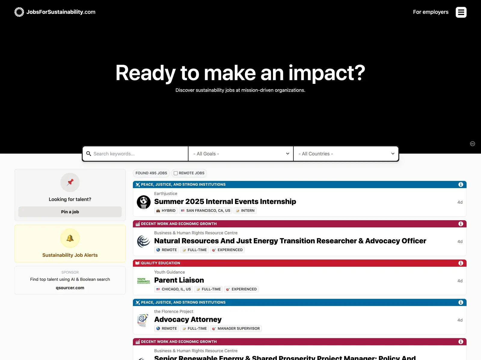 Screenshot of JobsForSustainability