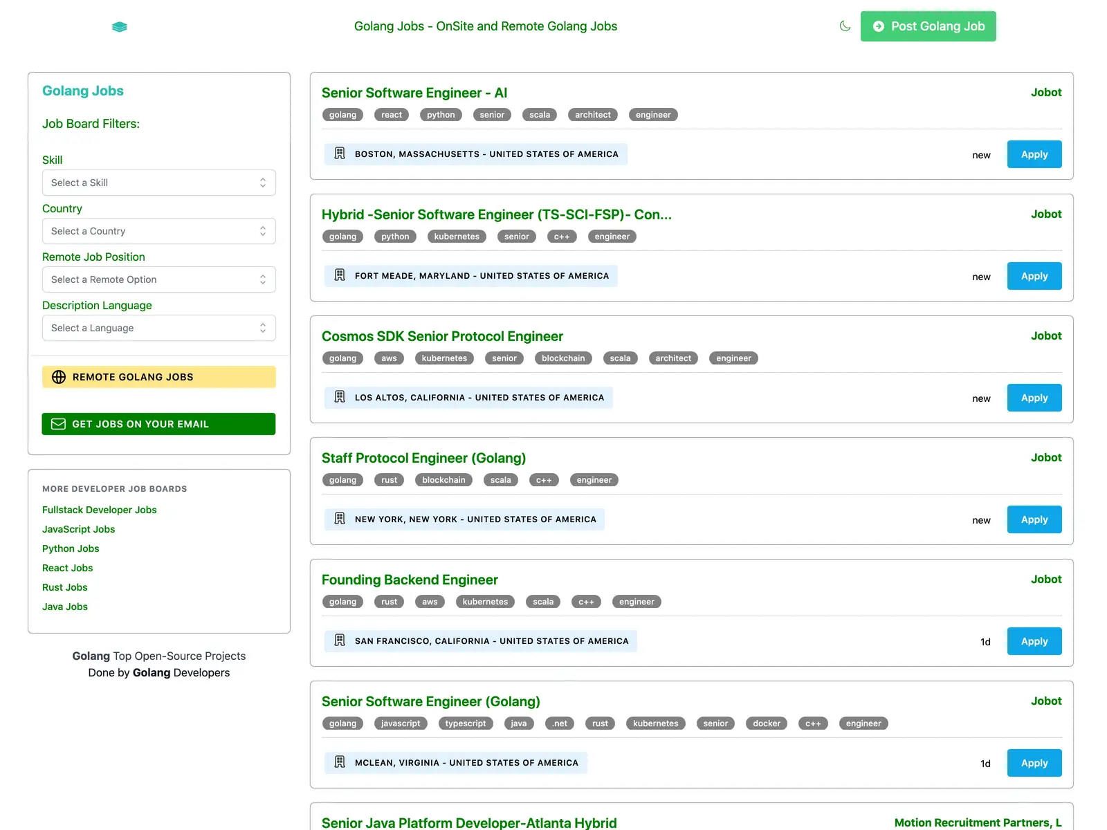 Screenshot of Golang Jobs