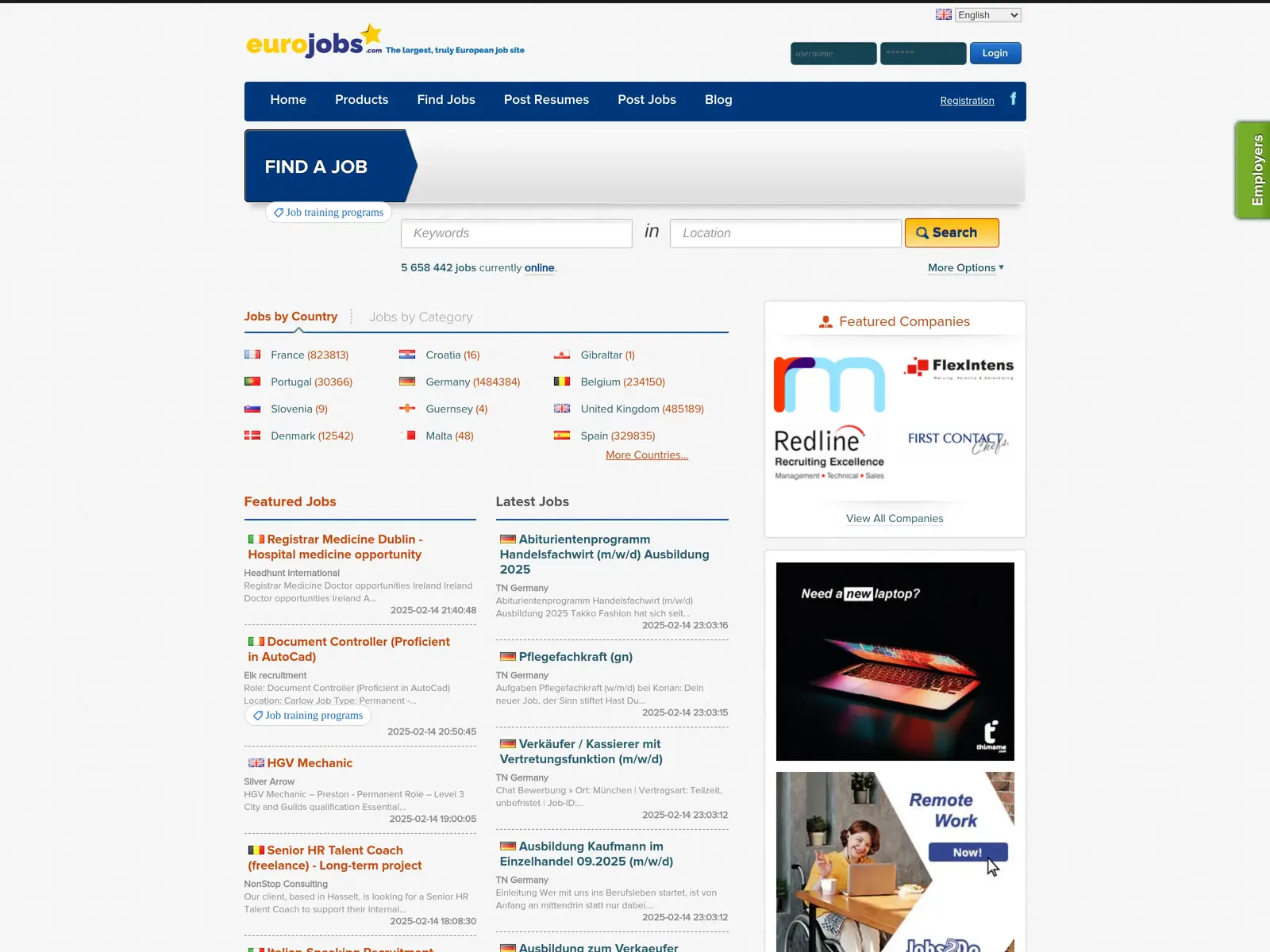 Screenshot of Eurojobs.com