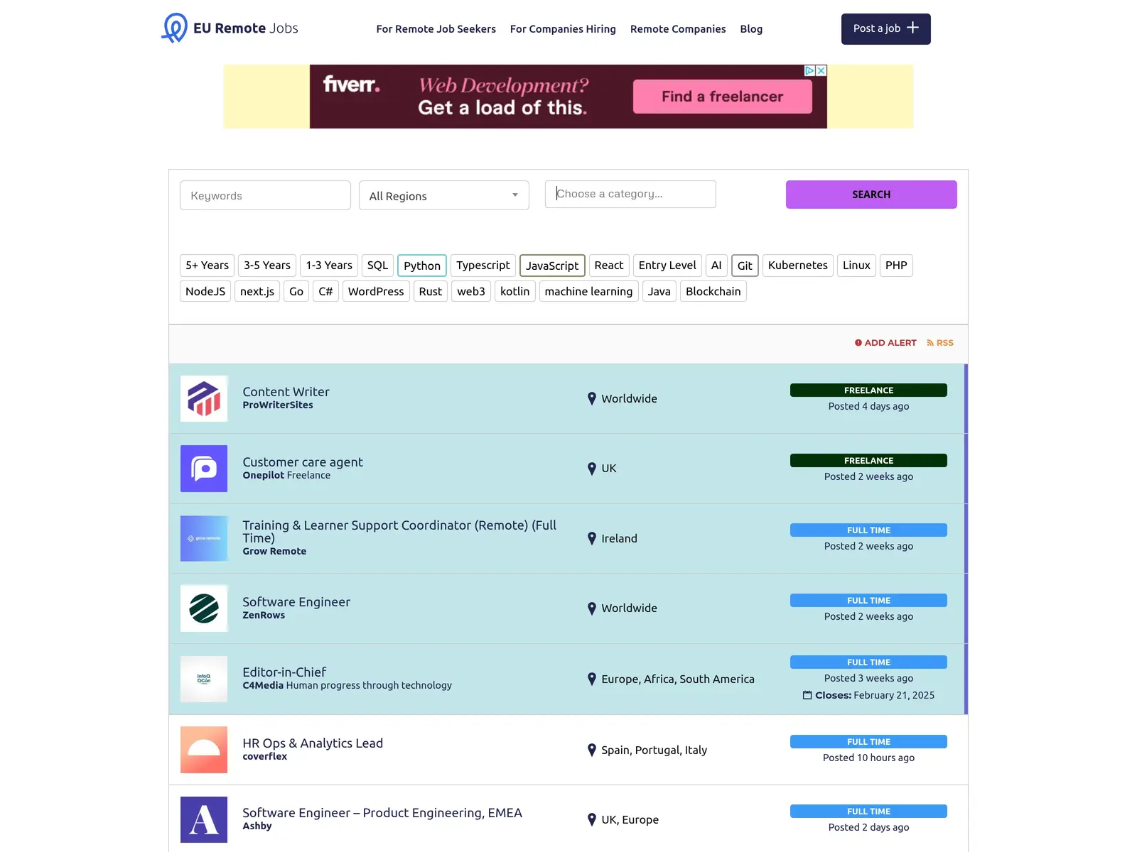 Screenshot of EU Remote Jobs