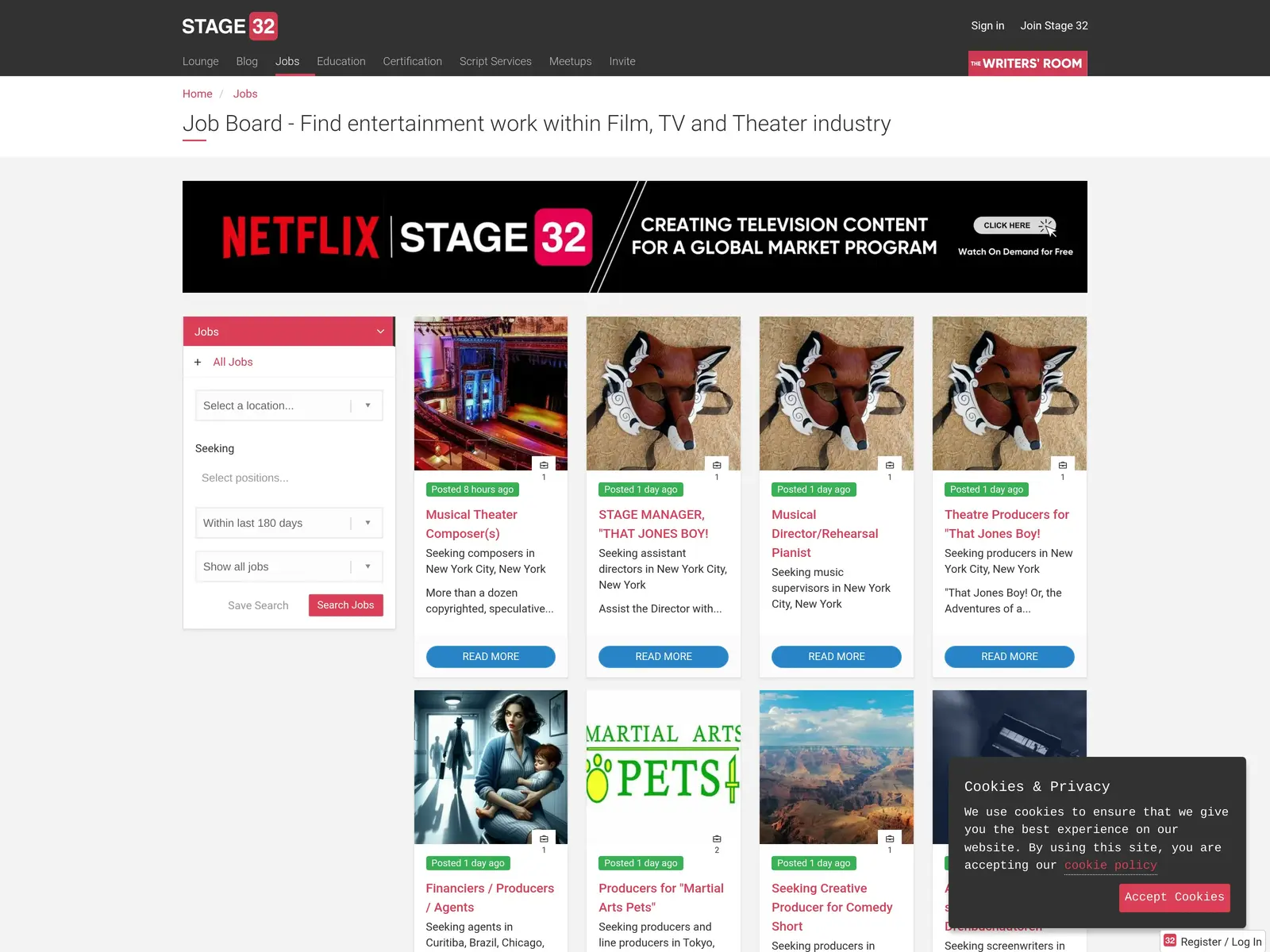 Screenshot of Stage 32 Job Board