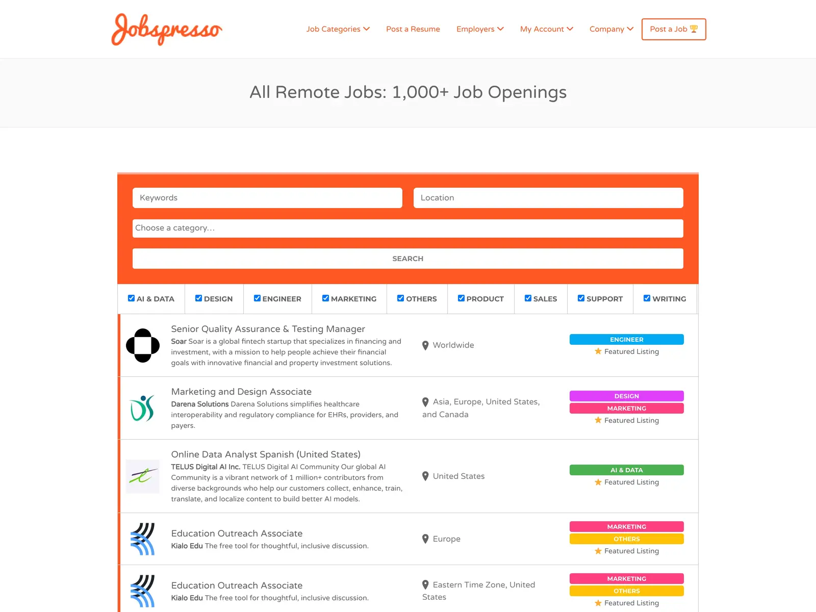 Screenshot of Jobspresso