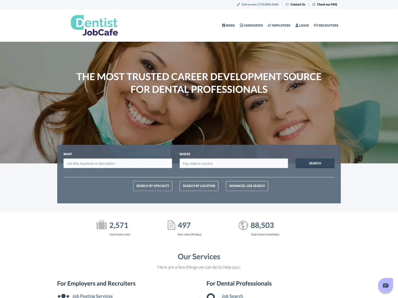 Screenshot of DentistJobCafe.com