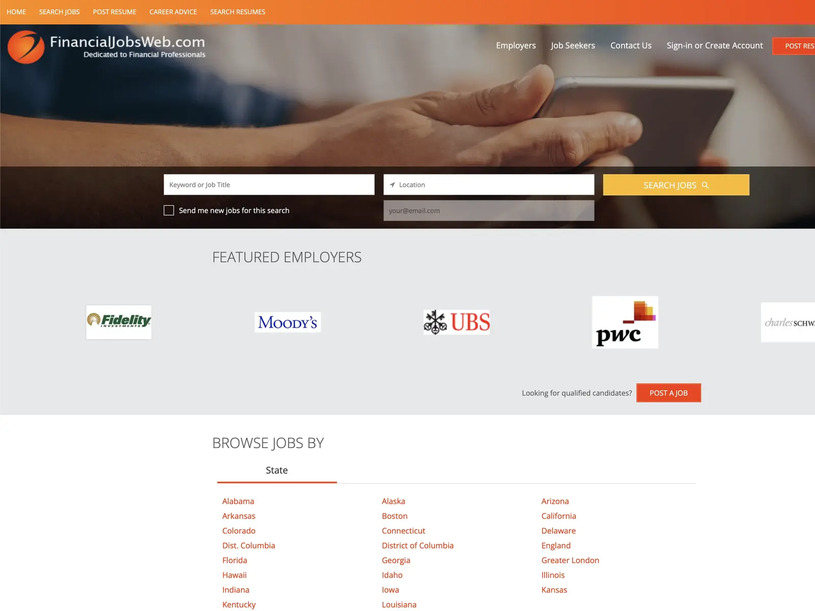 Screenshot of FinancialJobsWeb.com