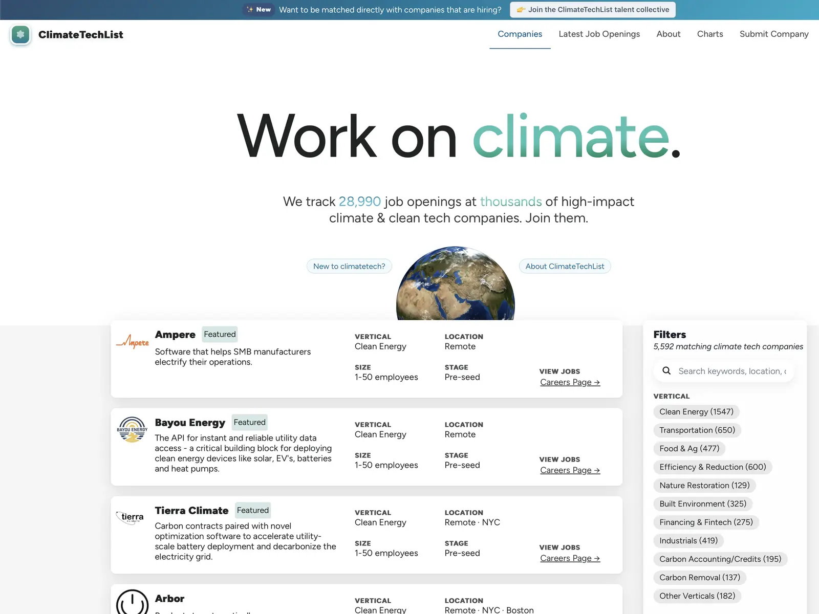 Screenshot of ClimateTechList