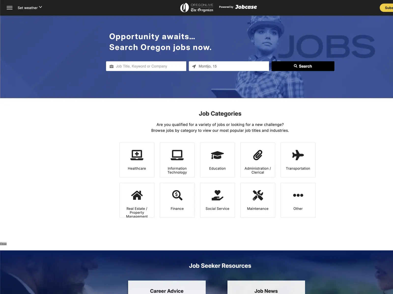 Screenshot of The Oregonian Jobs