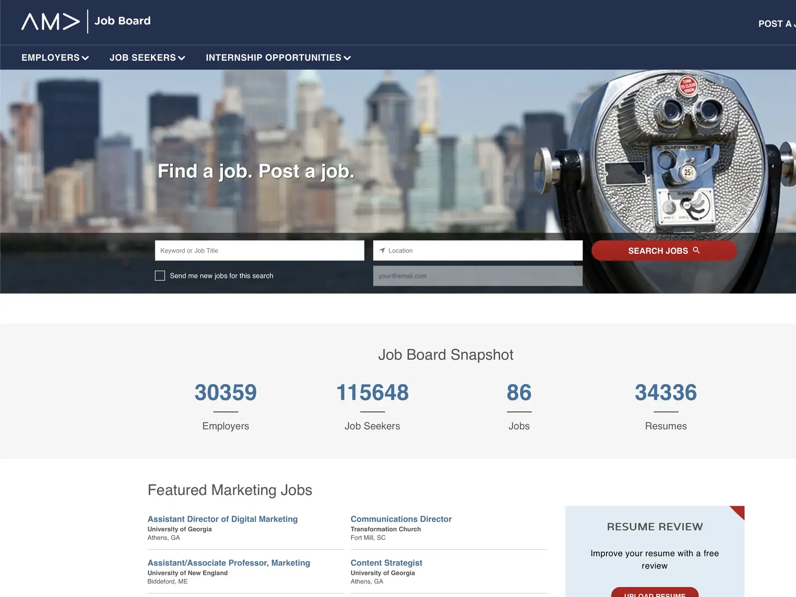 Screenshot of AMA Job Board