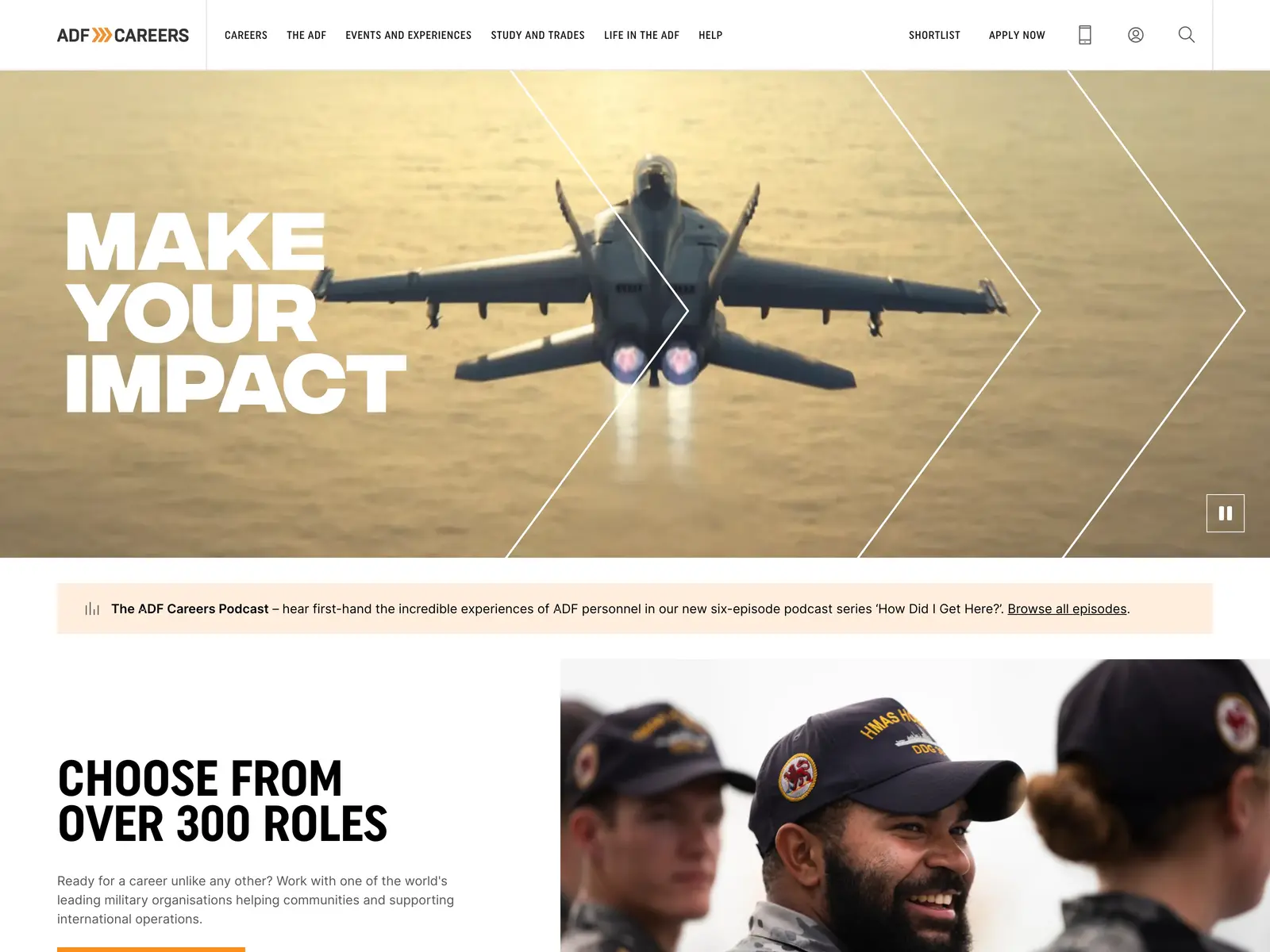 Screenshot of Australian Defence Force Careers