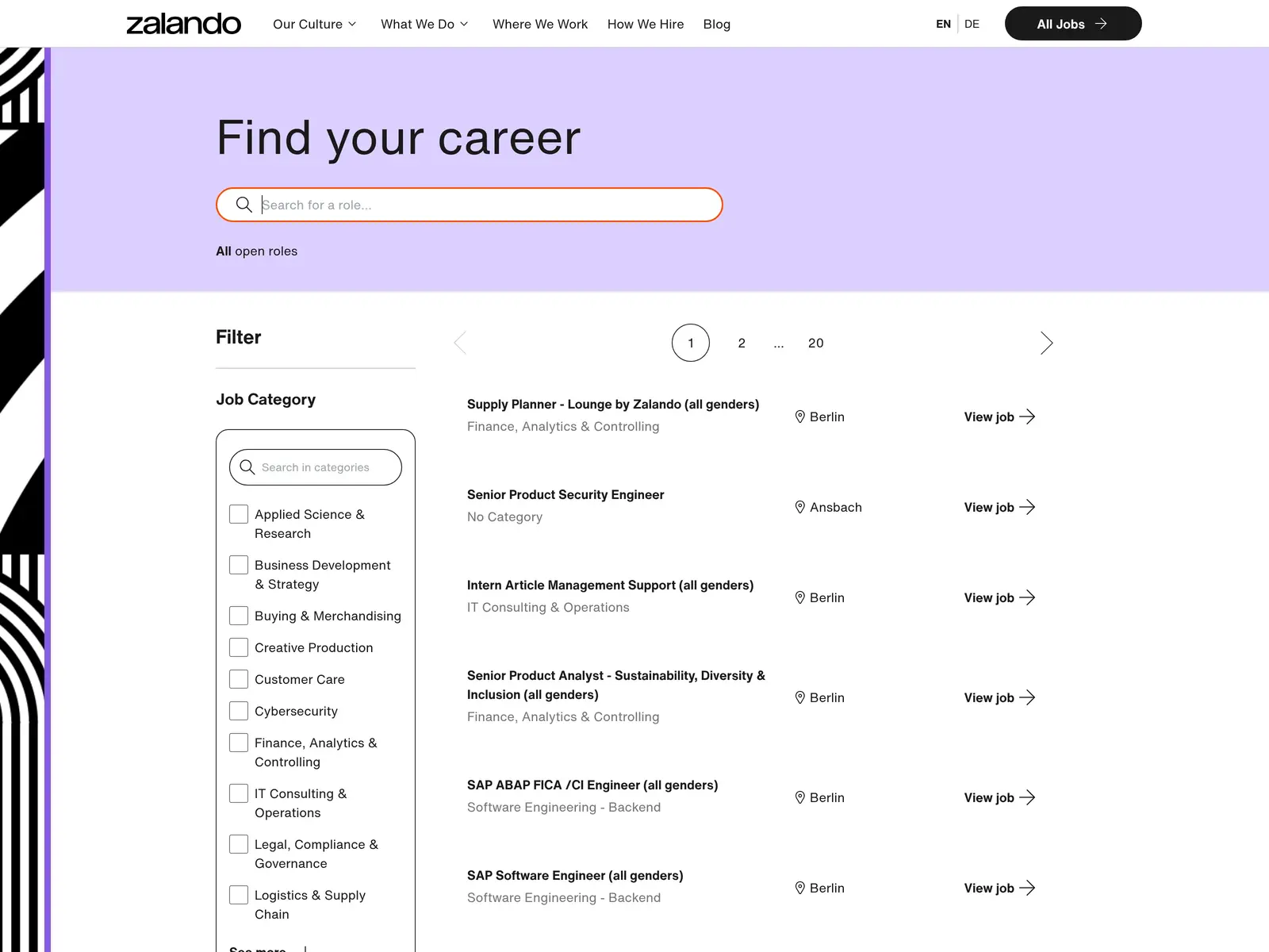 Screenshot of Zalando Jobs