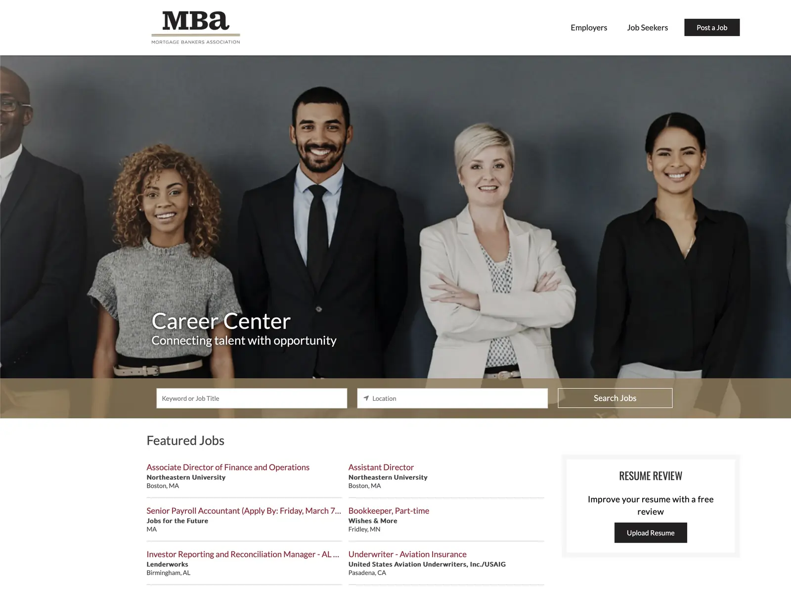 Screenshot of Mortgage Bankers Association Career Center