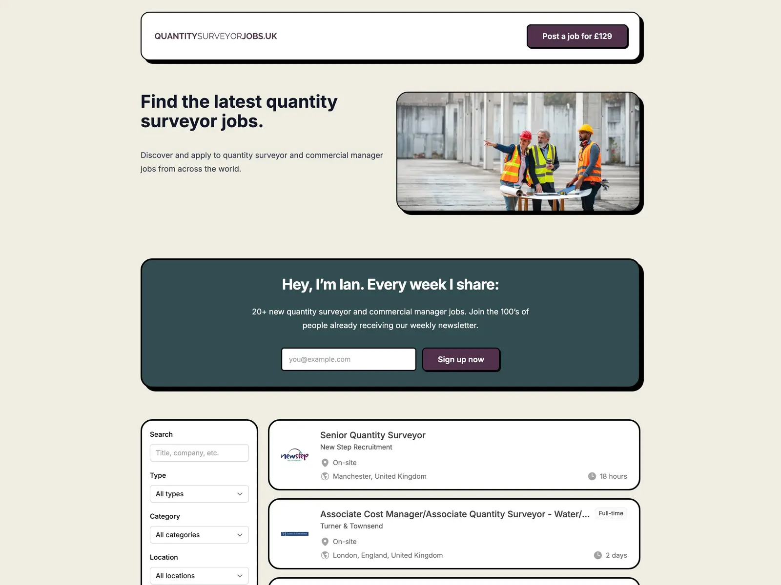 Screenshot of Quantity Surveyor Jobs UK