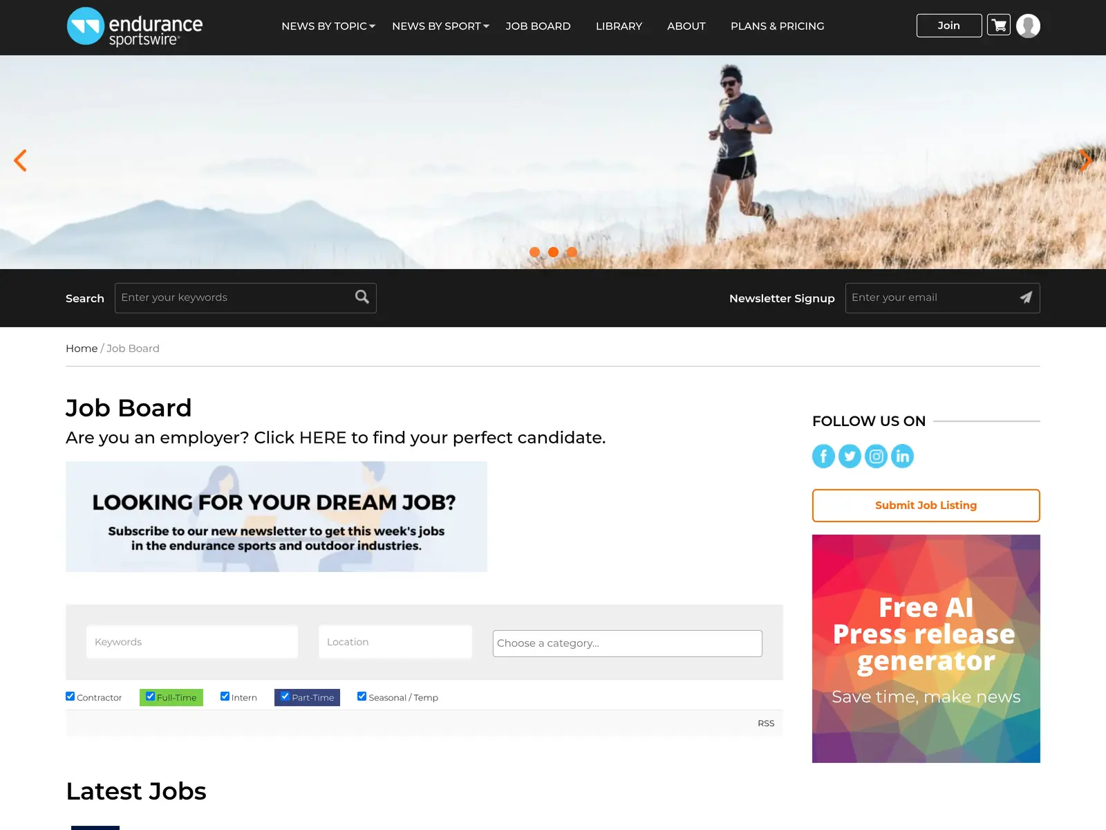 Screenshot of Endurance Sportswire