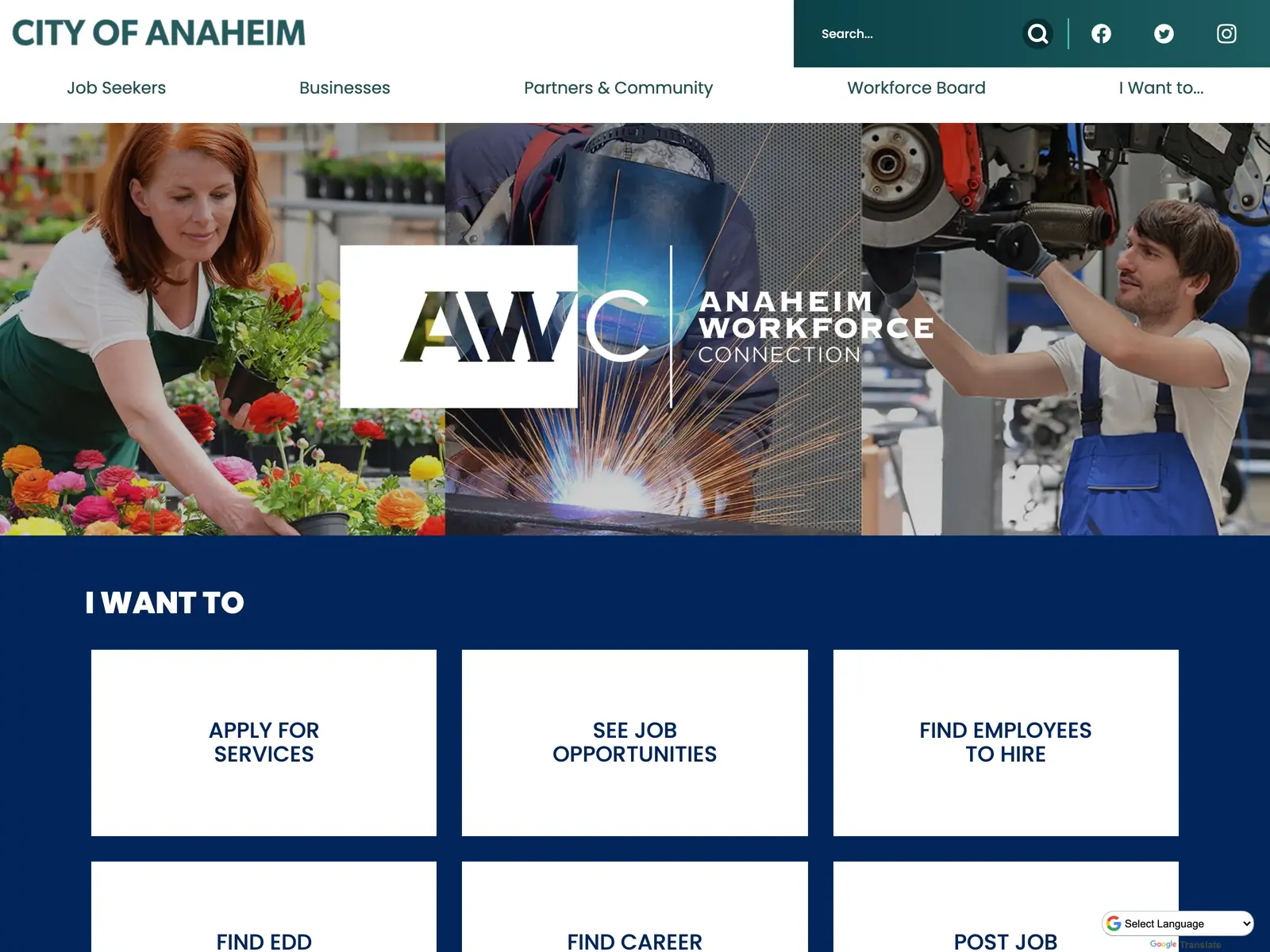 Screenshot of Anaheim Workforce Connection