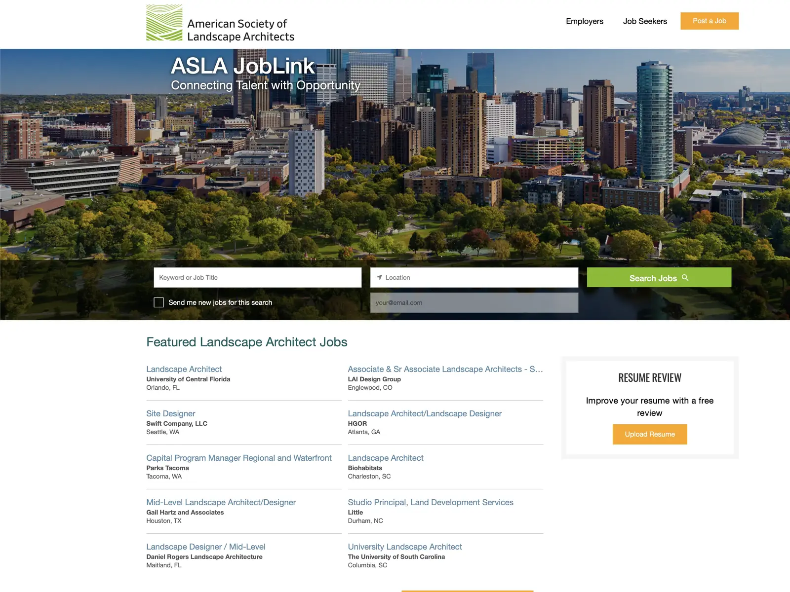 Screenshot of ASLA JobLink