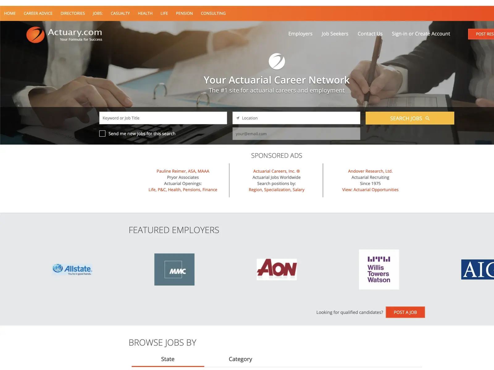 Screenshot of Actuary.com