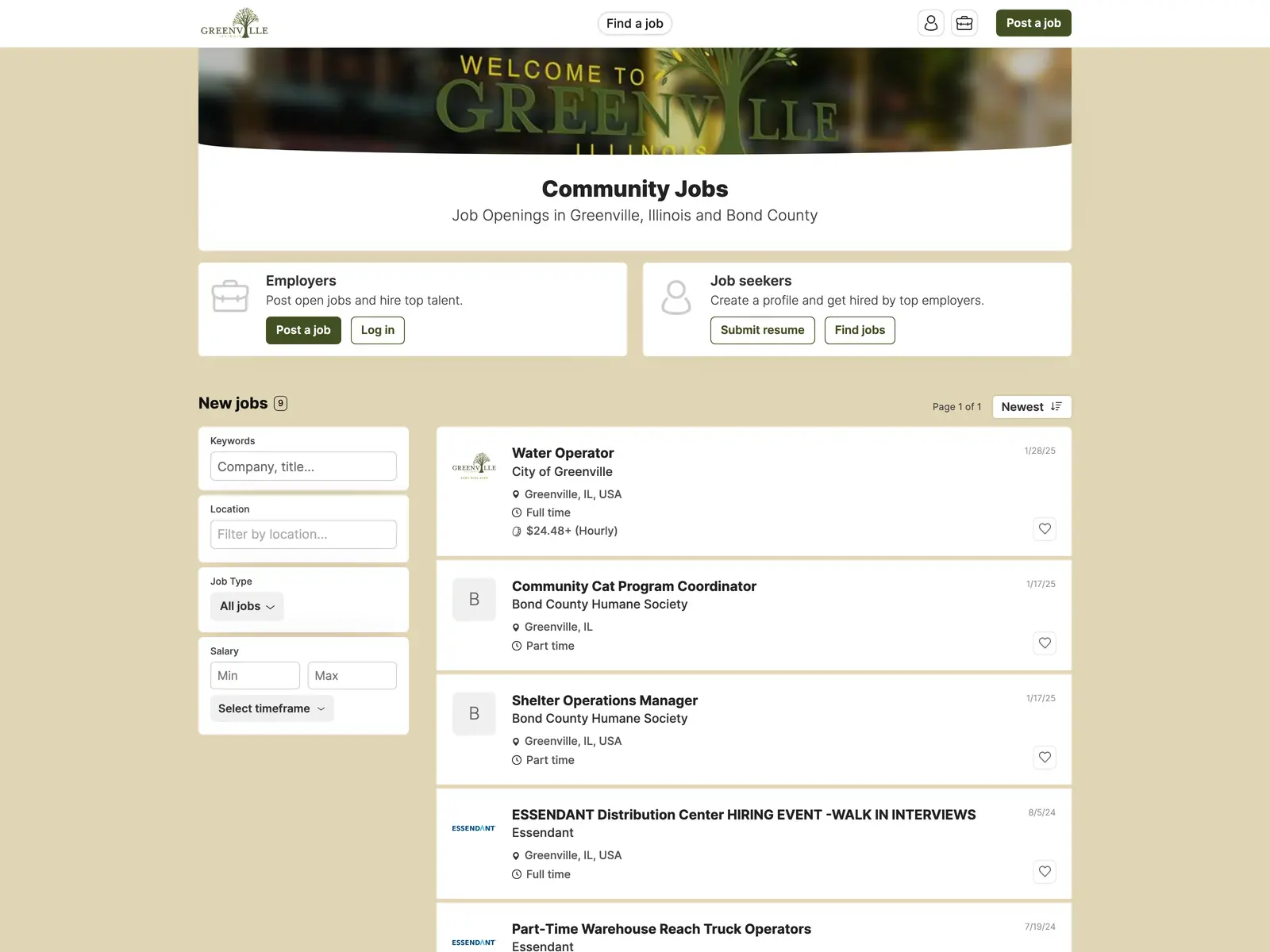 Screenshot of Greenville IL Community Jobs