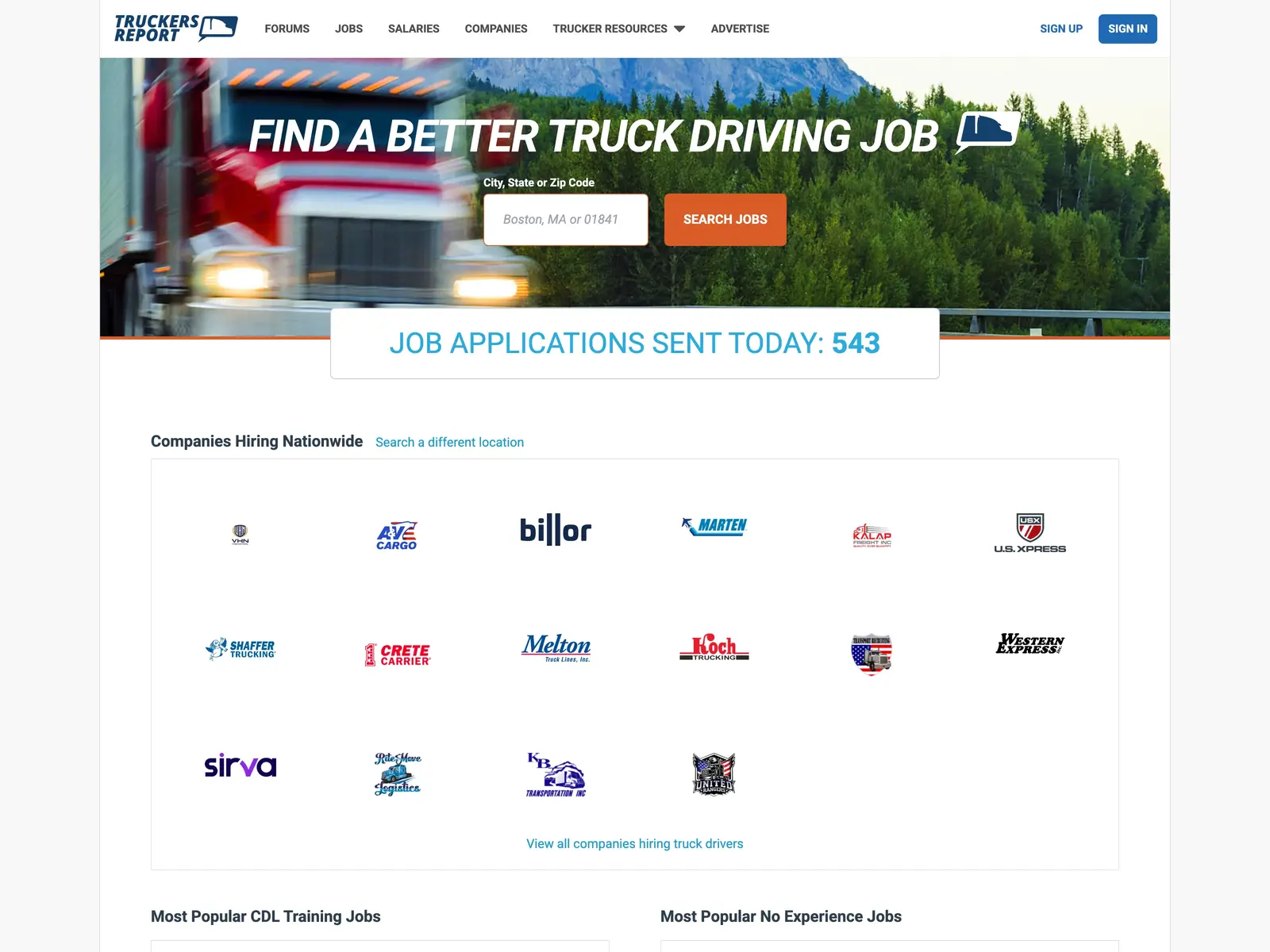 Screenshot of TruckersReport
