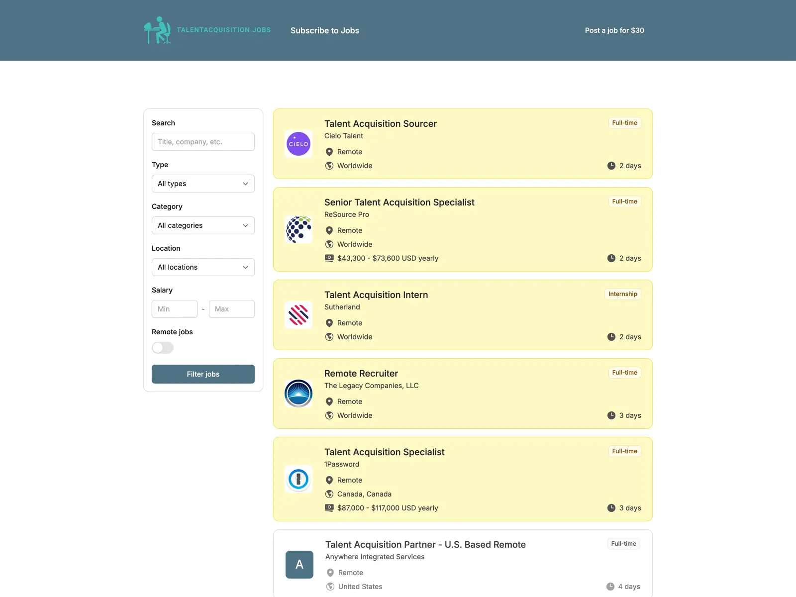 Screenshot of Talent Acquisition Jobs