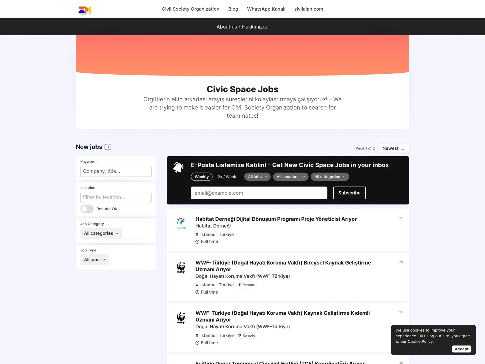 Screenshot of Civic Space Jobs