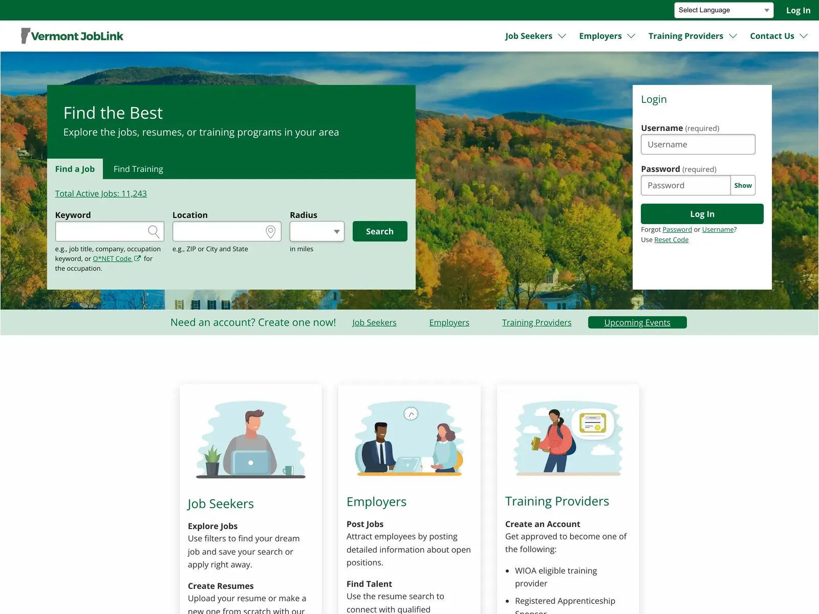 Screenshot of Vermont JobLink
