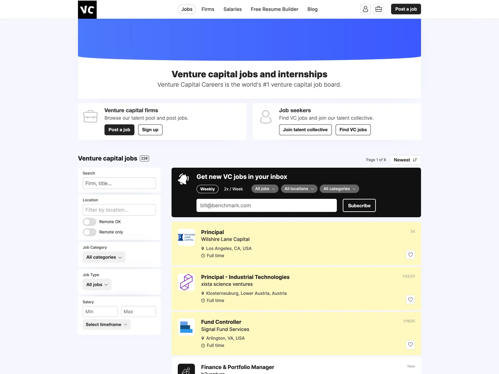 Screenshot of Venture Capital Careers