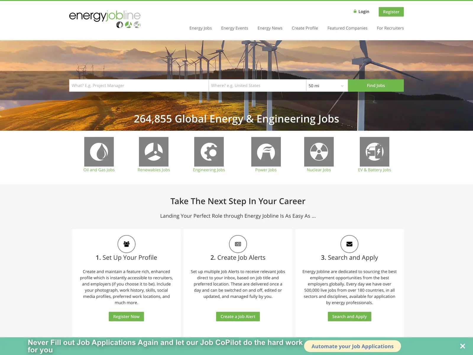 Screenshot of Energy Jobline