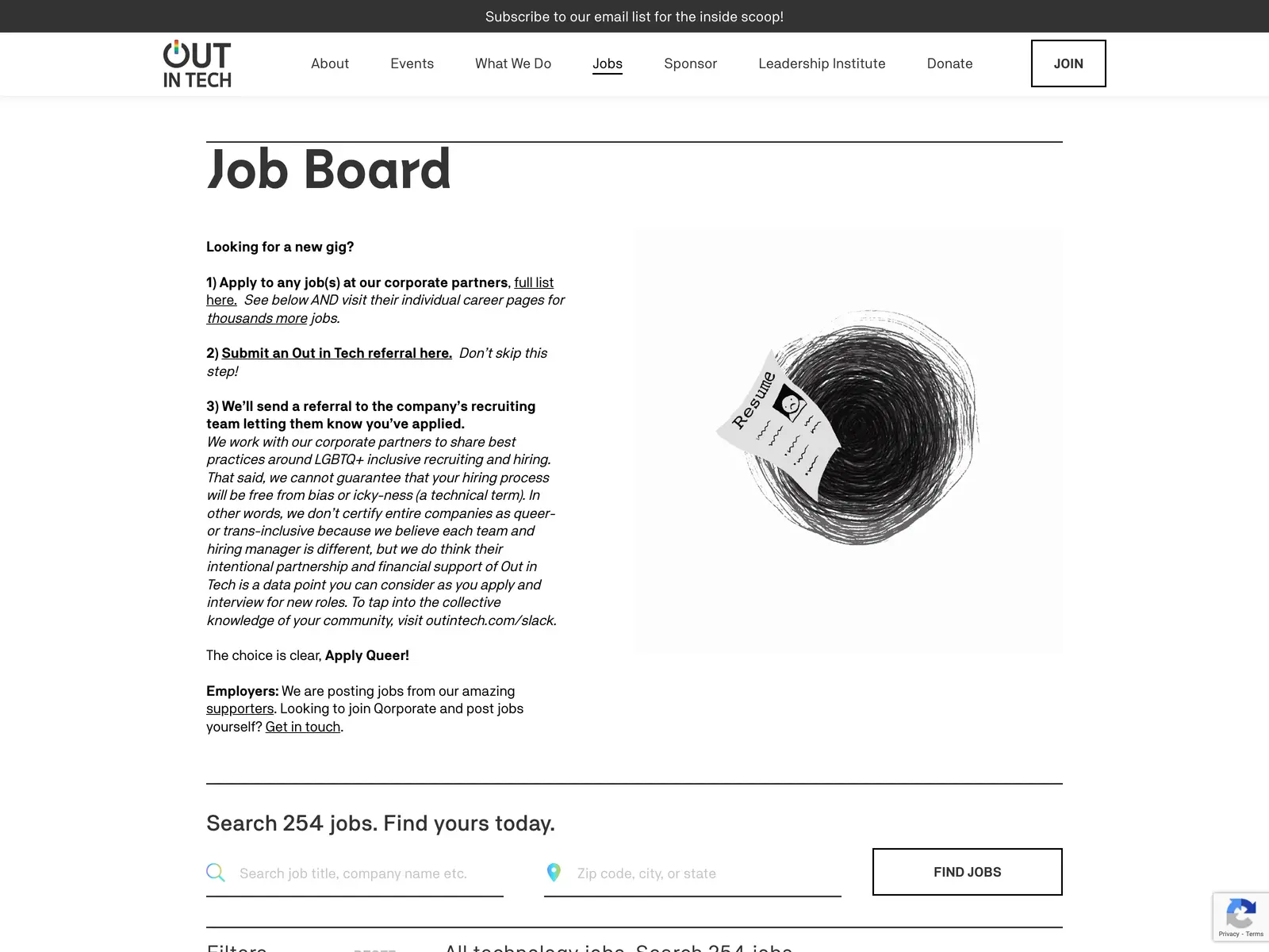 Screenshot of Out In Tech Jobs