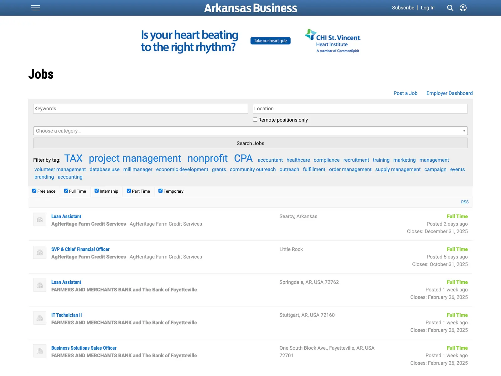 Screenshot of Arkansas Business Jobs