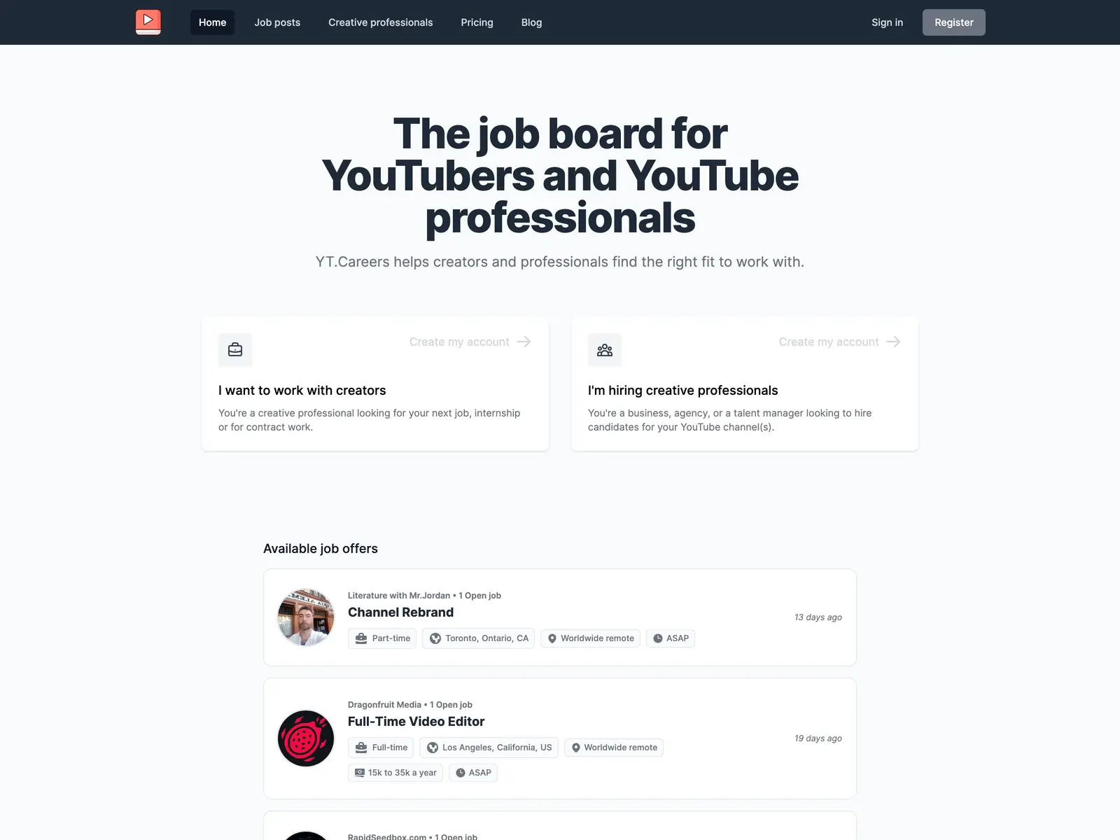 Screenshot of YT Careers