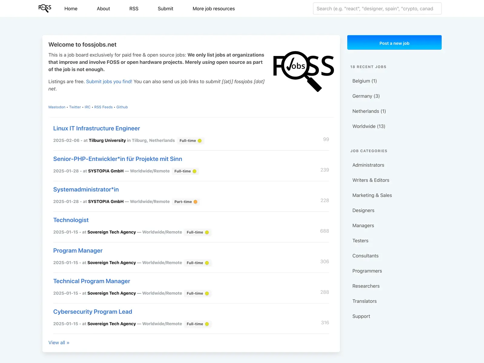 Screenshot of Free & Open Source Jobs