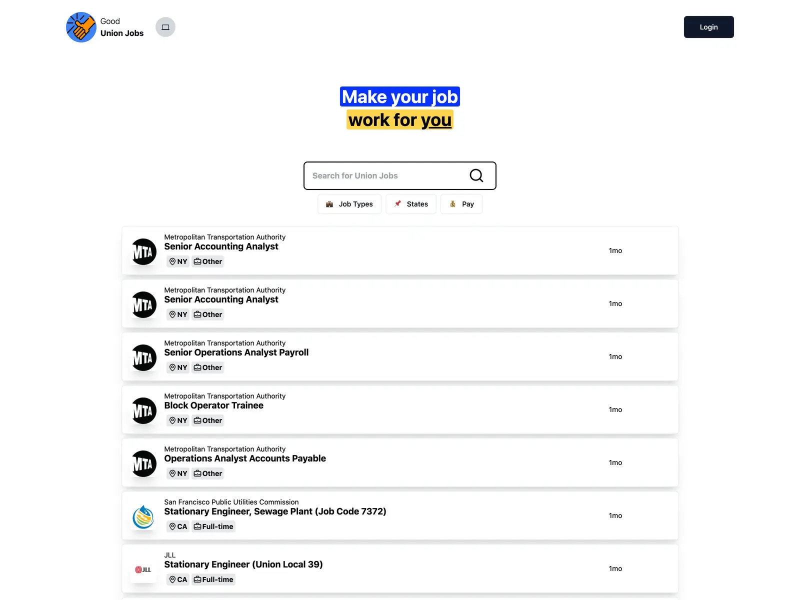 Screenshot of Good Union Jobs