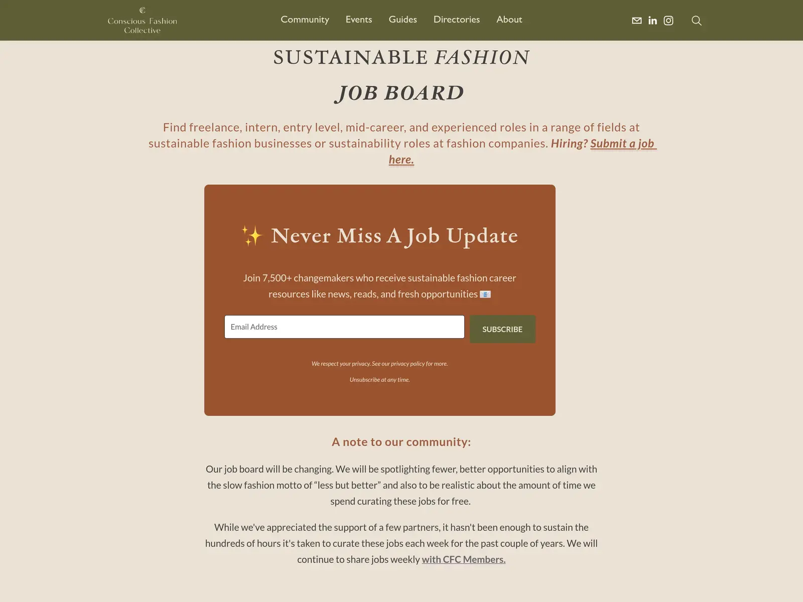 Screenshot of Conscious Fashion Collective