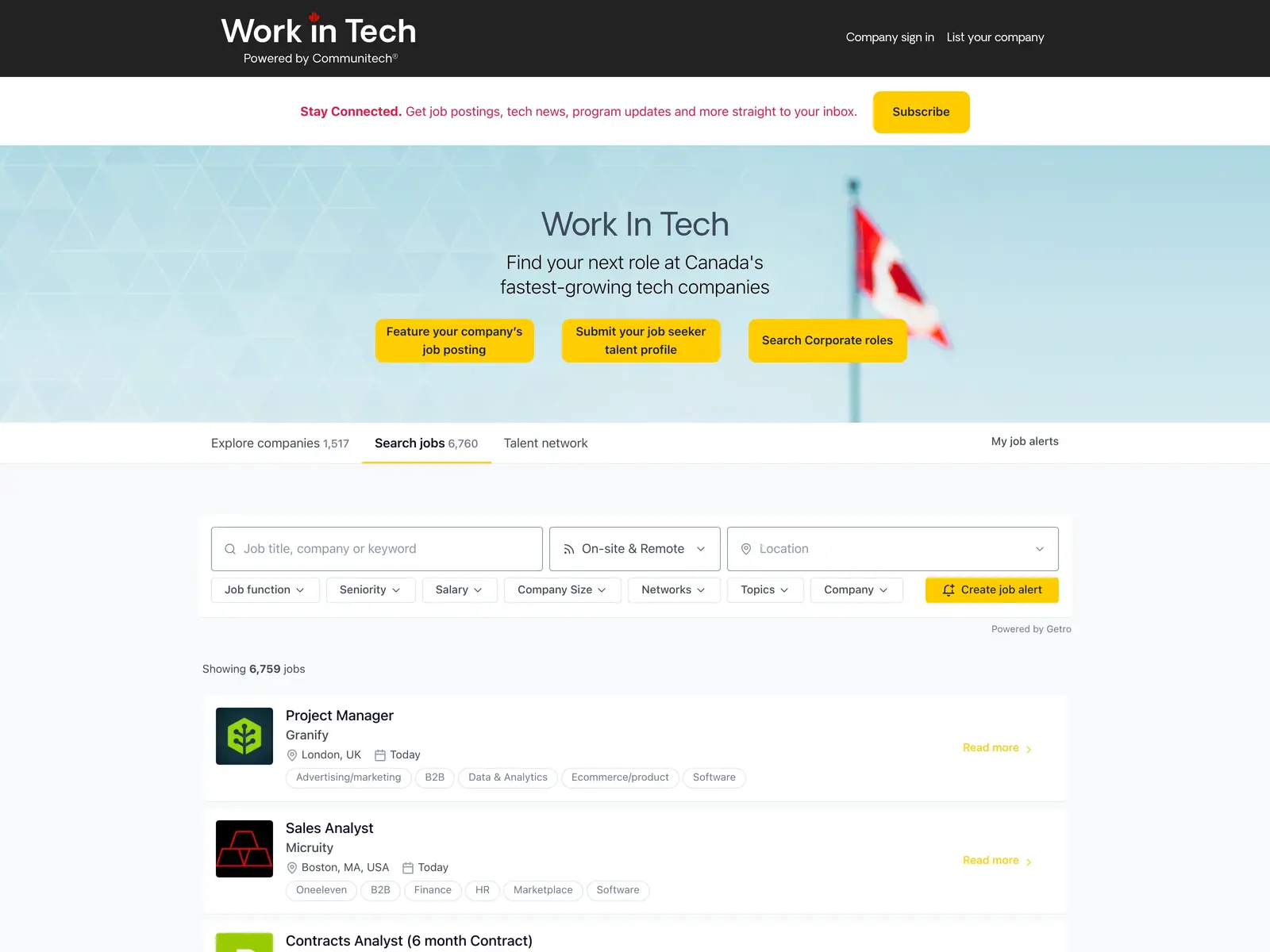 Screenshot of Work In Tech Job Board