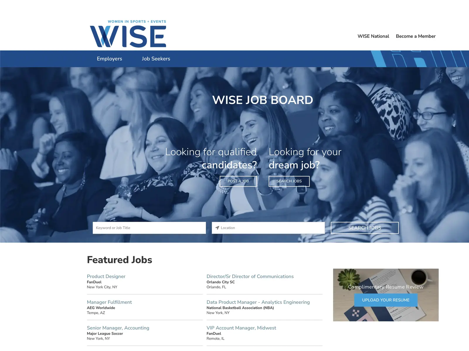 Screenshot of WISE Job Board
