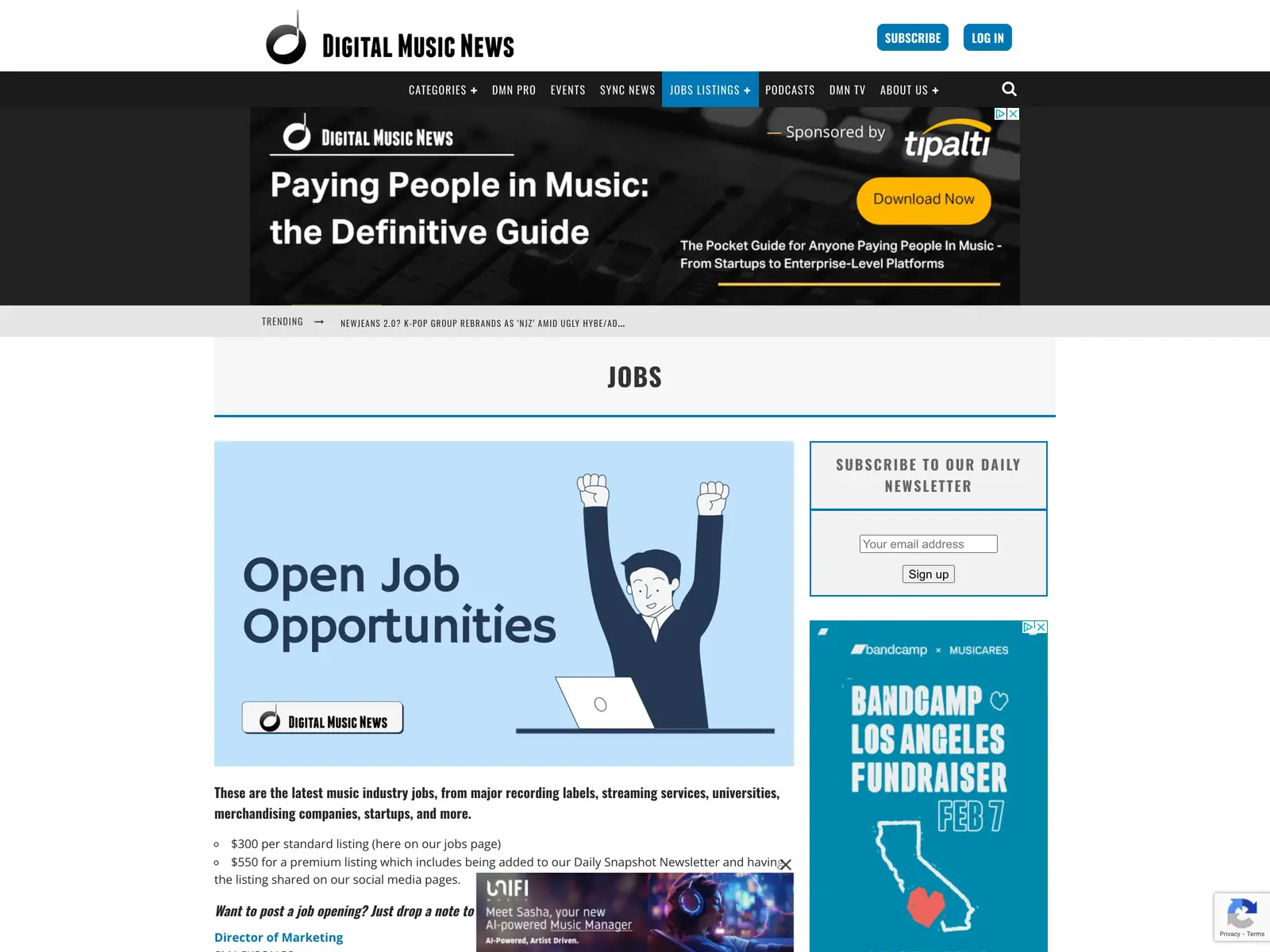 Screenshot of Digital Music News